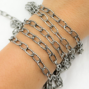 Oxidized 925 Steeling Silver Diamond Cut Cable Link Chain